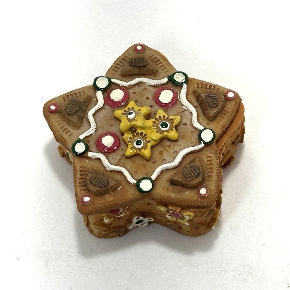 1995 FMI Gingerbread Cookie Star Trinket Box Christmas Holiday Decor Resin Box
